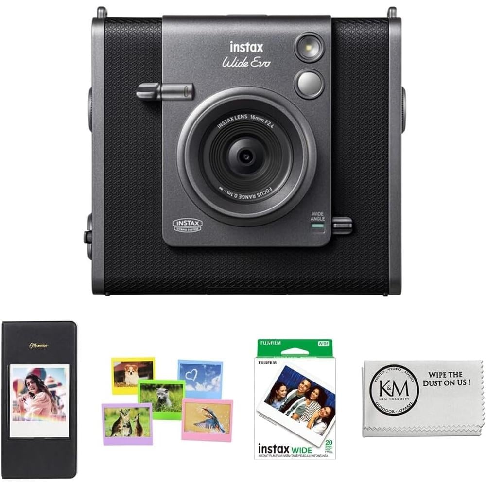 CÁMARA FUJIFILM HÍBRIDA INSTAX WIDE EVO C/20 EXP. ÁLBUM MARCOS Y PAÑO SET 5 PZS | NEGRO - 1