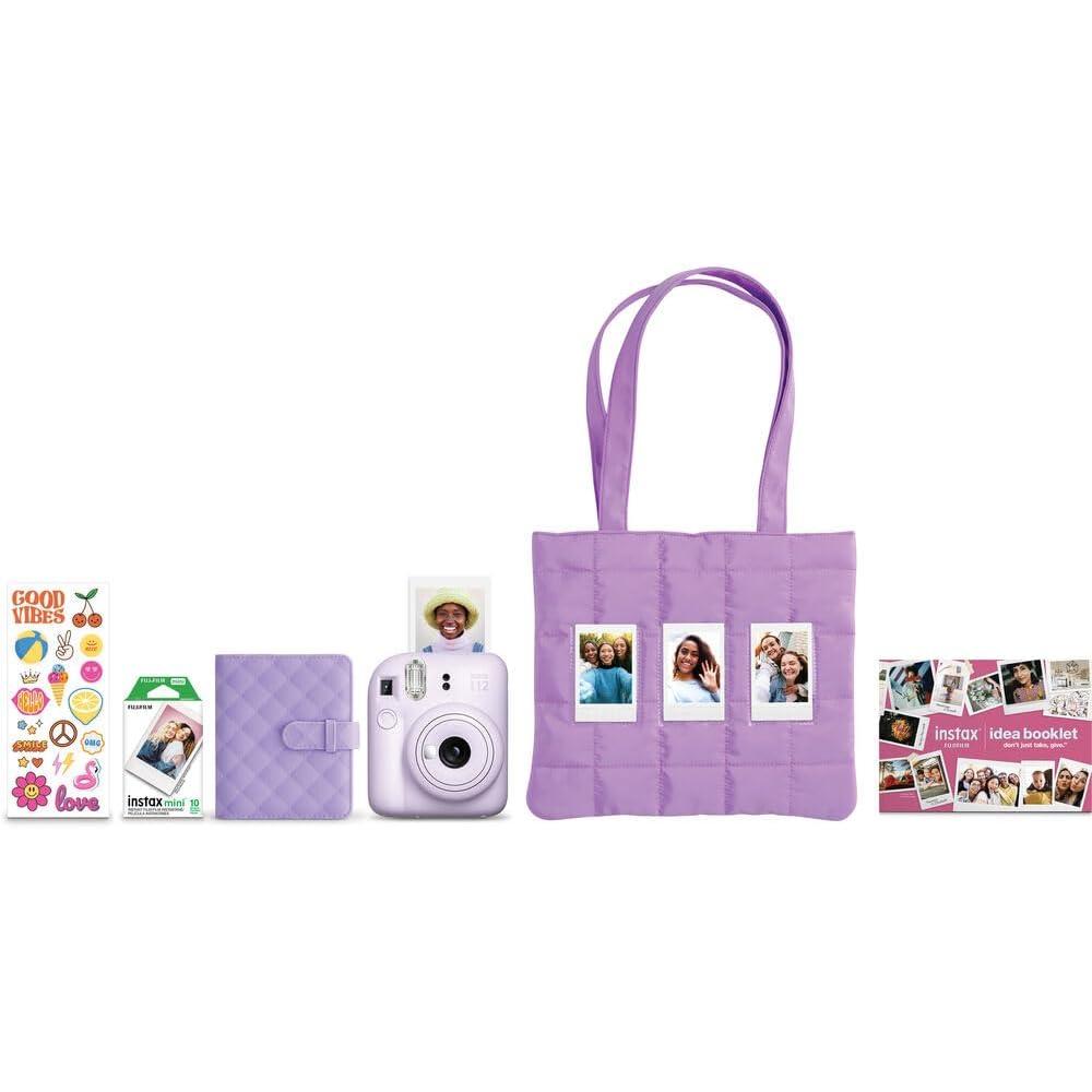 CÁMARA FUJIFILM INSTANTÁNEA INSTAX MINI 12 PAQ. NAVIDEÑO C/2 PACKS DE PELÍCULA Y PAÑO SET 3 PZS | MORADO LILAC - 2