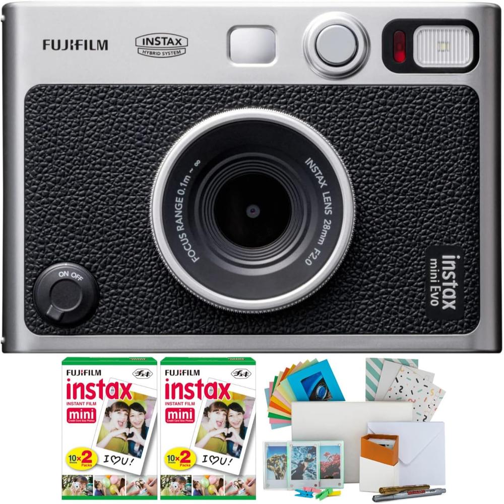 CÁMARA FUJIFILM HÍBRIDA INSTAX MINI EVO C/40 EXP. CAJA FOTOS MARCOS Y POSTALES SET 5 PZS | NEGRO - 1
