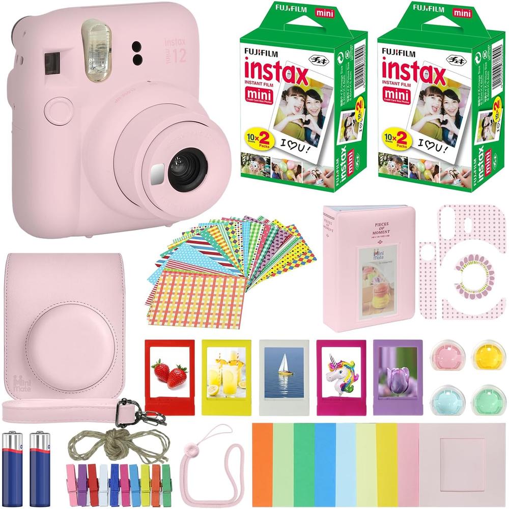 CÁMARA FUJIFILM INSTANTÁNEA INSTAX MINI 12 C/40 HOJAS ESTUCHE ÁLBUM FILTROS Y ACC. SET 6 PZS | ROSA BLOSSOM - 1