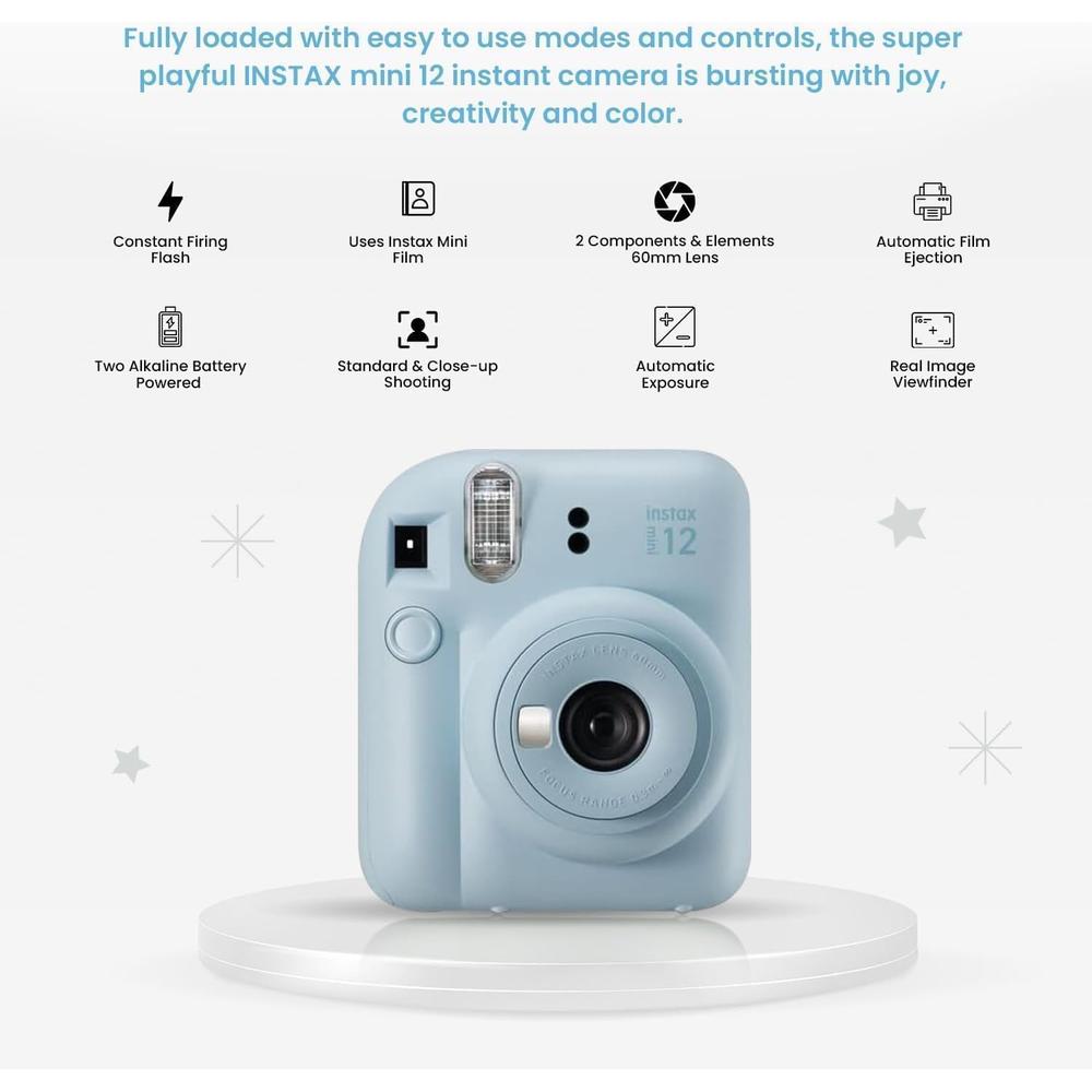 CÁMARA FUJIFILM INSTANTÁNEA INSTAX MINI 12 PAQ. NAVIDEÑO 2025 C/40 HOJAS 4 PILAS AA Y PAÑO SET 4 PZS | AZUL PASTEL - 4