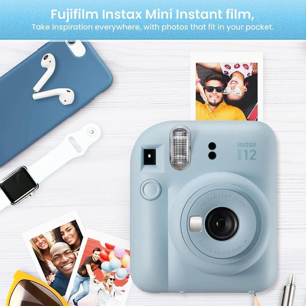 CÁMARA FUJIFILM INSTANTÁNEA INSTAX MINI 12 PAQ. NAVIDEÑO 2025 C/40 HOJAS 4 PILAS AA Y PAÑO SET 4 PZS | AZUL PASTEL - 6