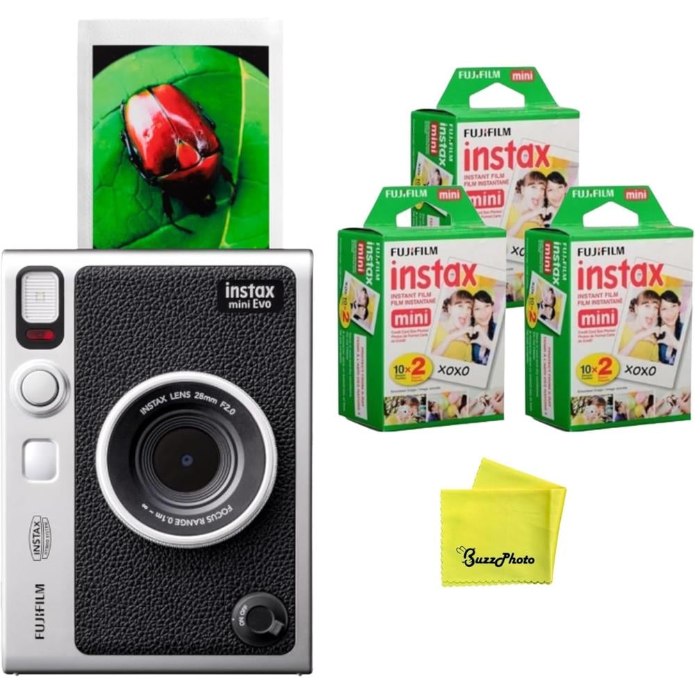 CÁMARA FUJIFILM HÍBRIDA INSTAX MINI EVO C/3 PACKS DE PELÍCULA SET 4 PZS | NEGRO - 1