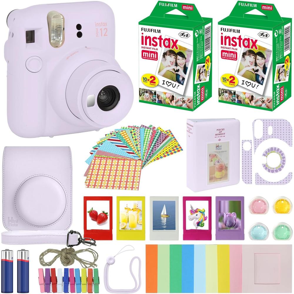 CÁMARA FUJIFILM INSTANTÁNEA INSTAX MINI 12 C/40 HOJAS ESTUCHE ÁLBUM FILTROS Y ACC. SET 6 PZS | MORADO LILAC - 1