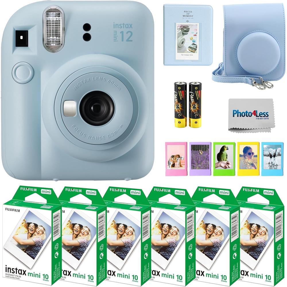 CÁMARA FUJIFILM INSTANTÁNEA INSTAX MINI 12 C/60 HOJAS ESTUCHE CORREA Y ÁLBUM SET 5 PZS | AZUL PASTEL - 1