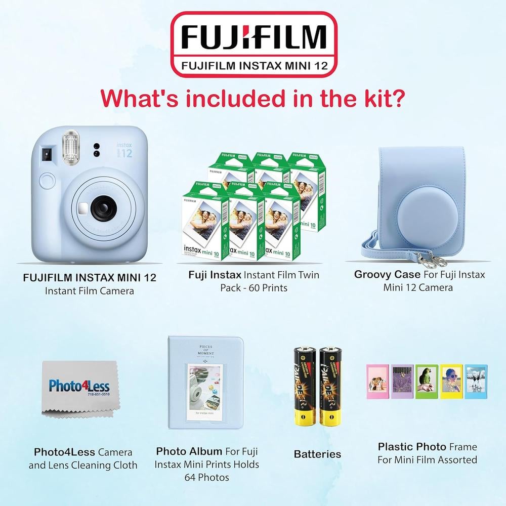 CÁMARA FUJIFILM INSTANTÁNEA INSTAX MINI 12 C/60 HOJAS ESTUCHE CORREA Y ÁLBUM SET 5 PZS | AZUL PASTEL - 2
