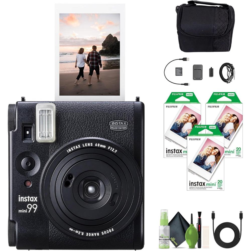 CÁMARA FUJIFILM INSTANTÁNEA INSTAX MINI 99 C/60 HOJAS BOLSO Y KIT LIMPIEZA SET 4 PZS | NEGRO - 1