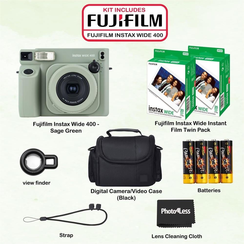 CÁMARA FUJIFILM INSTANTÁNEA INSTAX WIDE 400 C/40 HOJAS Y ESTUCHE SET 3 PZS | VERDE SAGE - 2