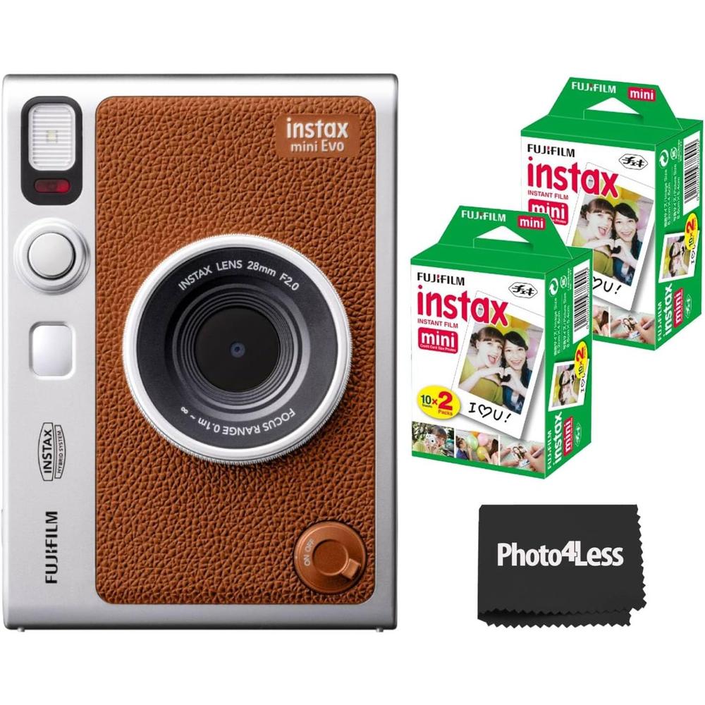 CÁMARA FUJIFILM HÍBRIDA INSTAX MINI EVO C/40 HOJAS SET 2 PZS | MARRÓN - 1