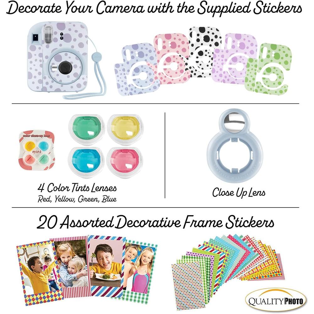 CÁMARA FUJIFILM INSTANTÁNEA INSTAX MINI 12 C/60 HOJAS ESTUCHE STICKERS MARCOS Y ÁLBUM SET 6 PZS | AZUL PASTEL - 6