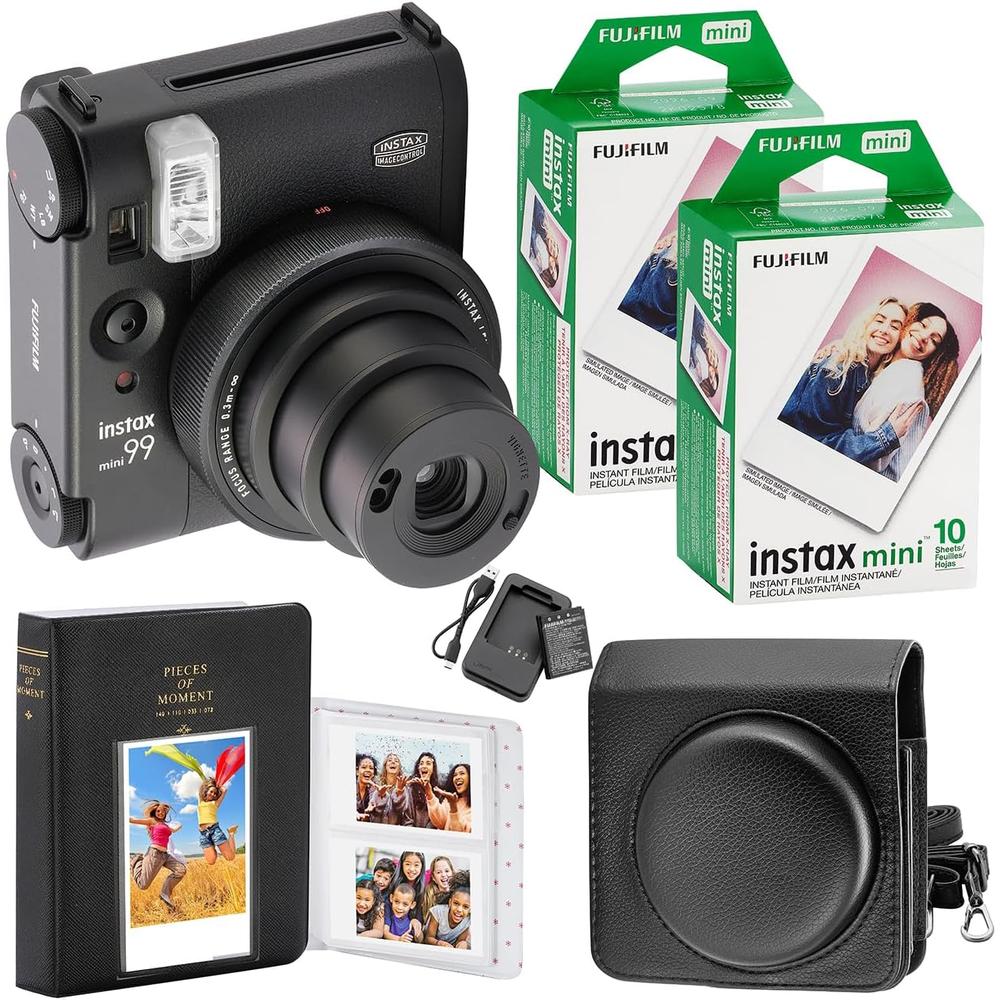 CÁMARA FUJIFILM INSTANTÁNEA INSTAX MINI 99 C/20 HOJAS ESTUCHE ÁLBUM Y PAÑO SET 5 PZS | NEGRO - 1