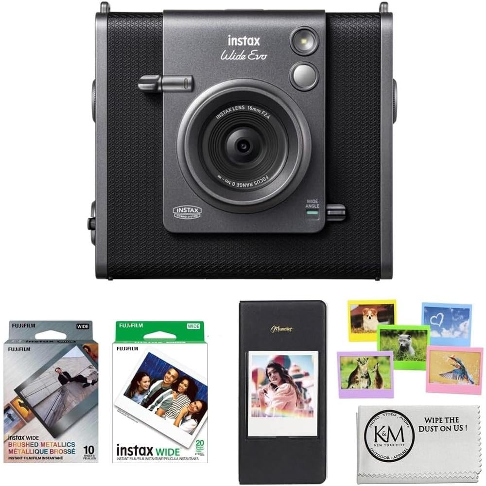 CÁMARA FUJIFILM HÍBRIDA INSTAX WIDE EVO C/30 EXP ÁLBUM MARCOS Y PAÑO SET 5 PZS | NEGRO - 1
