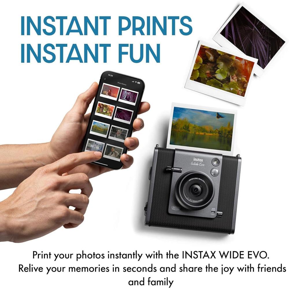 CÁMARA FUJIFILM HÍBRIDA INSTAX WIDE EVO C/5 TWIN PACKS MEMORIA 16 GB LECTOR Y TRÍPODE SET 6 PZS | NEGRO - 4