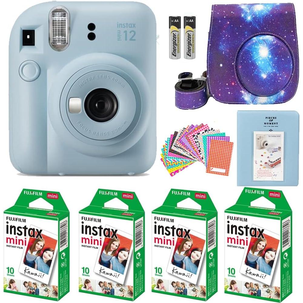 CÁMARA FUJIFILM INSTANTÁNEA INSTAX MINI 12 C/40 HOJAS ESTUCHE GALAXY ÁLBUM Y STICKERS SET 5 PZS | AZUL PASTEL - 1