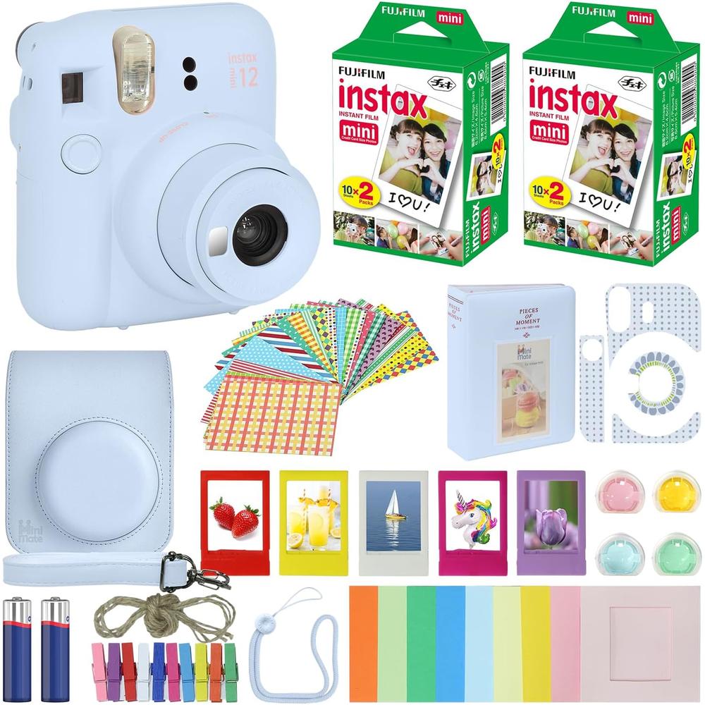CÁMARA FUJIFILM INSTANTÁNEA INSTAX MINI 12 C/40 HOJAS ESTUCHE ÁLBUM FILTROS Y ACC. SET 6 PZS | AZUL PASTEL - 1