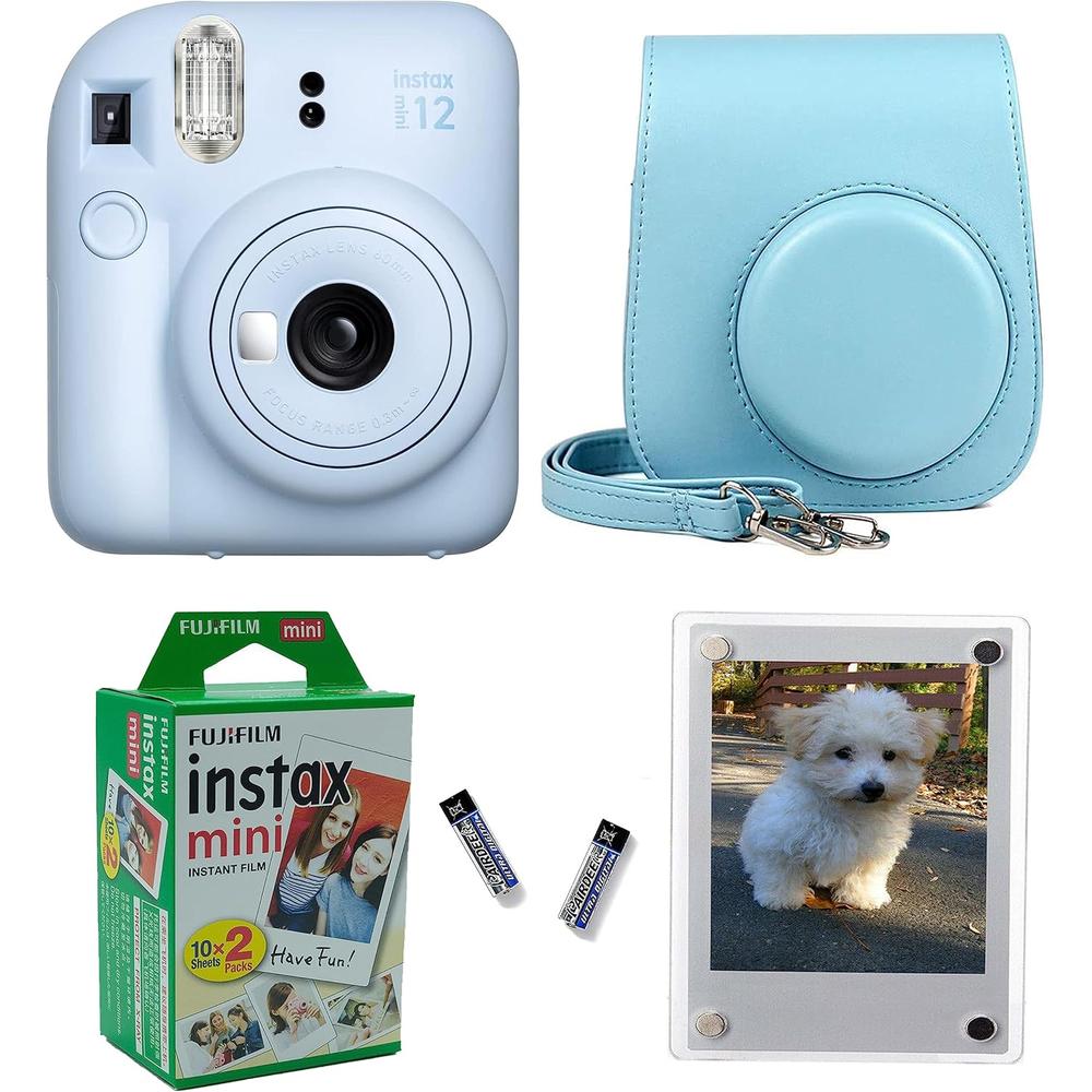 CÁMARA FUJIFILM INSTANTÁNEA INSTAX MINI 12 C/20 HOJAS ESTUCHE PRO Y MARCOS MAGNÉTICOS SET 4 PZS | AZUL PASTEL - 1