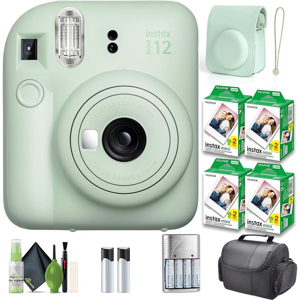 CÁMARA FUJIFILM INSTANTÁNEA INSTAX MINI 12 C/80 HOJAS ESTUCHE Y ACC. SET 4 PZS | VERDE MENTA - 1