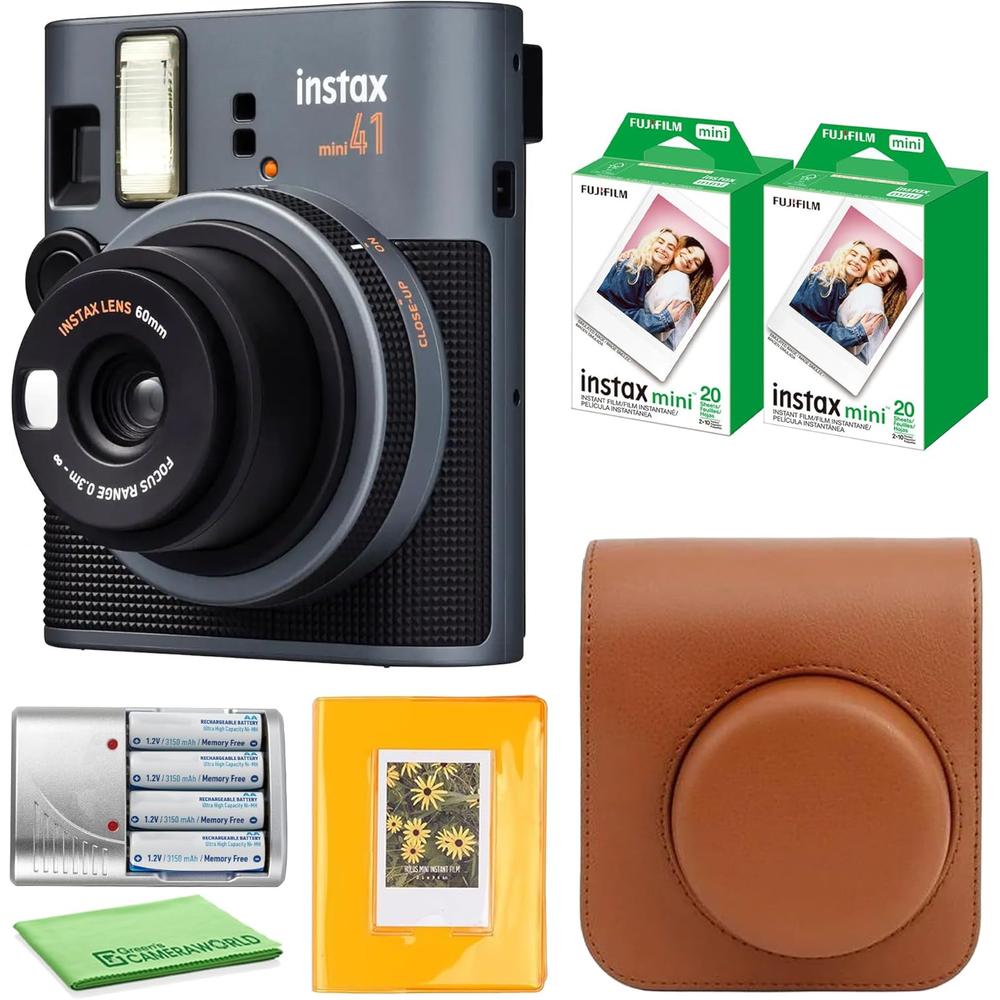 CÁMARA FUJIFILM INSTANTÁNEA INSTAX MINI 41 C/40 HOJAS ÁLBUM Y ESTUCHE SET 4 PZS | MARRÓN - 1