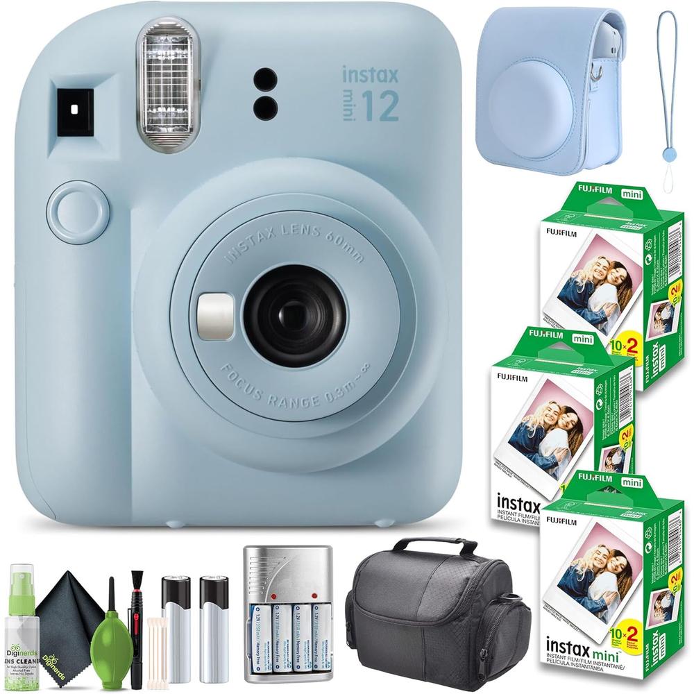 CÁMARA FUJIFILM INSTANTÁNEA INSTAX MINI 12 C/60 HOJAS ESTUCHE Y ACC. SET 4 PZS | AZUL PASTEL - 1