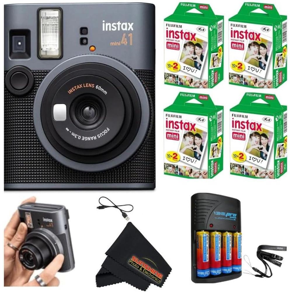 CÁMARA FUJIFILM INSTANTÁNEA INSTAX MINI 41 C/4 TWIN PACKS SET 5 PZS | NEGRO - 1
