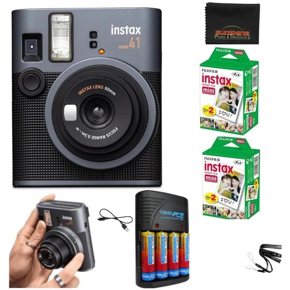 CÁMARA FUJIFILM INSTANTÁNEA INSTAX MINI 41 C/2 TWIN PACKS SET 3 PZS | NEGRO - 1