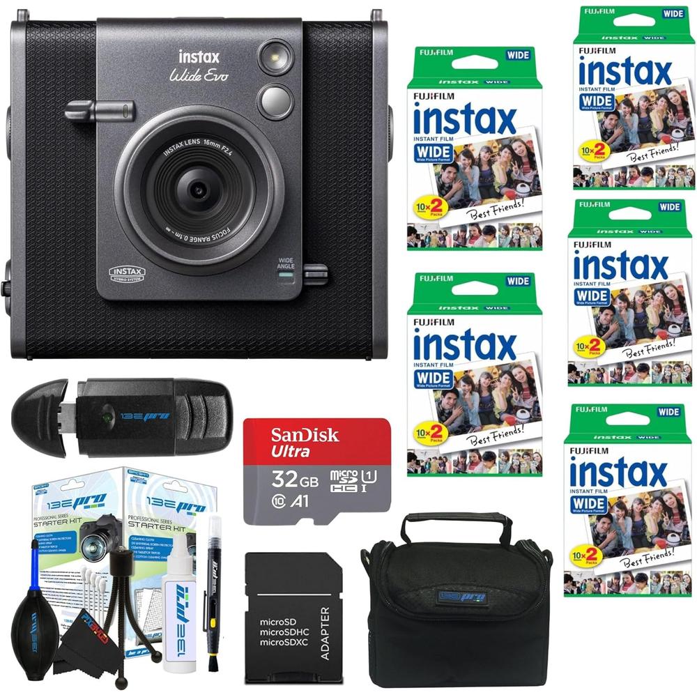 CÁMARA FUJIFILM HÍBRIDA INSTAX WIDE EVO C/5 TWIN PACKS Y KIT REGALO SET 3 PZS | NEGRO - 1