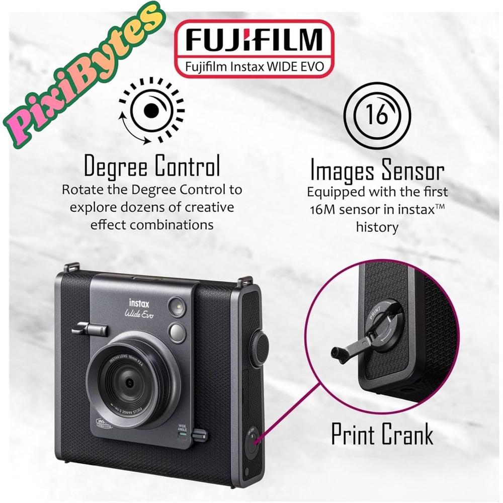 CÁMARA FUJIFILM HÍBRIDA INSTAX WIDE EVO C/5 TWIN PACKS Y KIT REGALO SET 3 PZS | NEGRO - 5