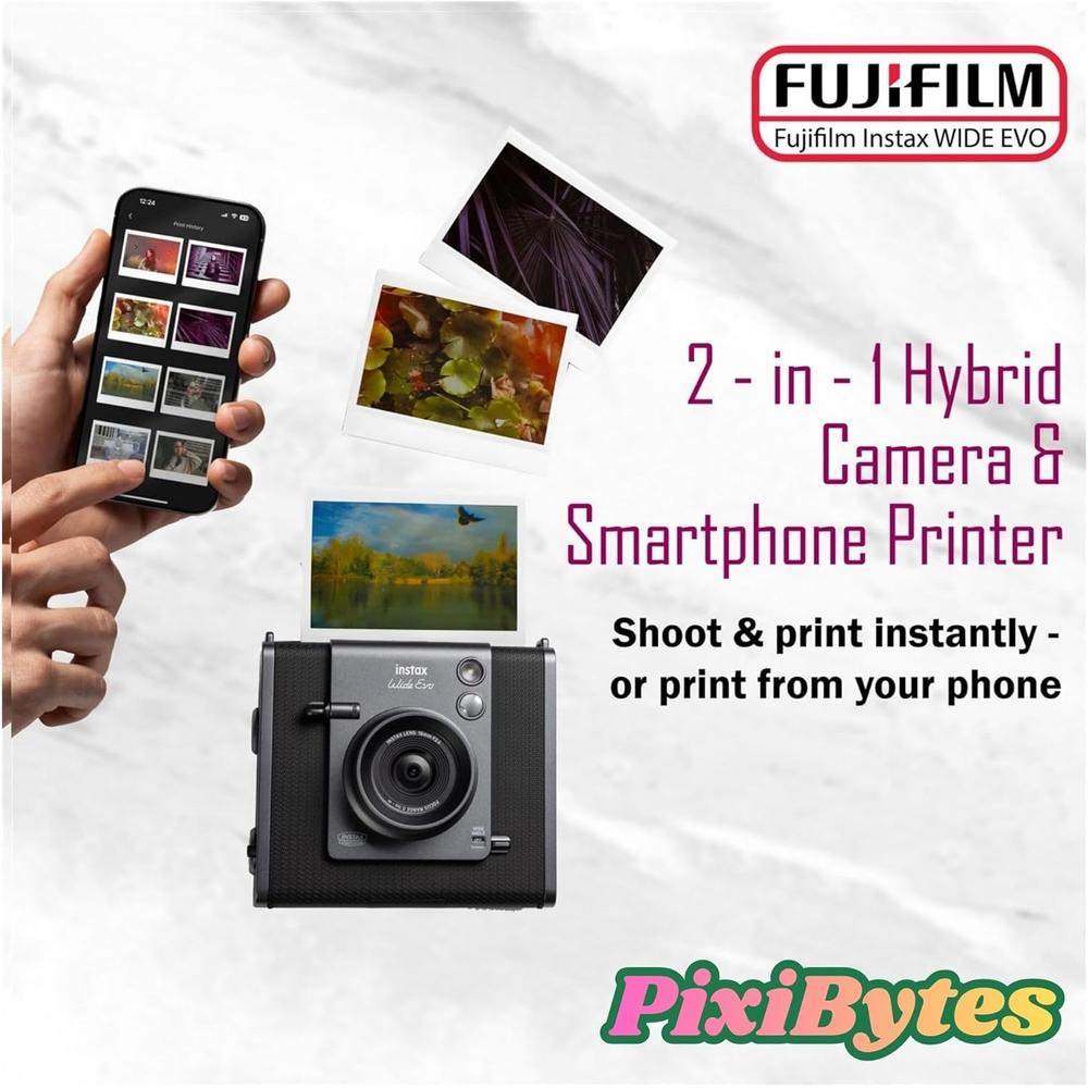 CÁMARA FUJIFILM HÍBRIDA INSTAX WIDE EVO C/5 TWIN PACKS Y KIT REGALO SET 3 PZS | NEGRO - 6