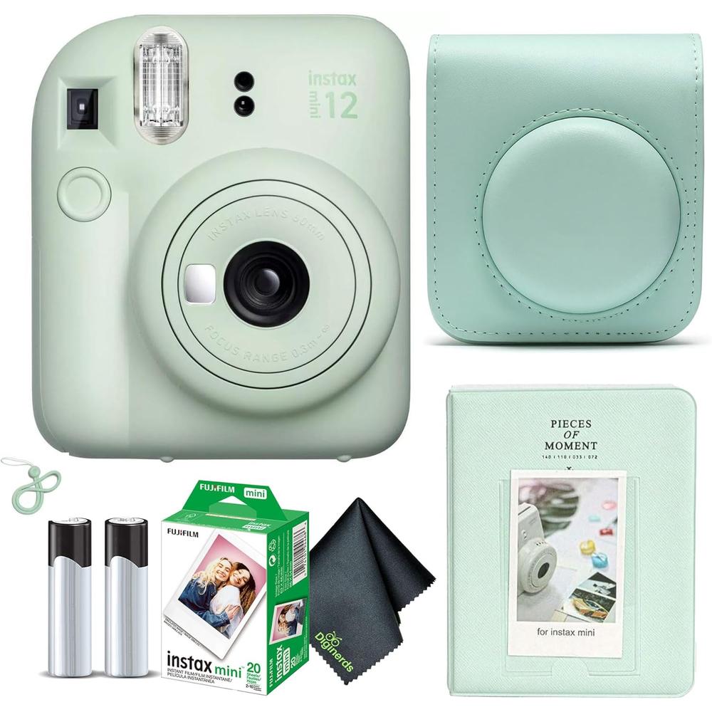 CÁMARA FUJIFILM INSTANTÁNEA INSTAX MINI 12 C/20 HOJAS ESTUCHE ÁLBUM Y PAÑO SET 5 PZS | VERDE MENTA - 1