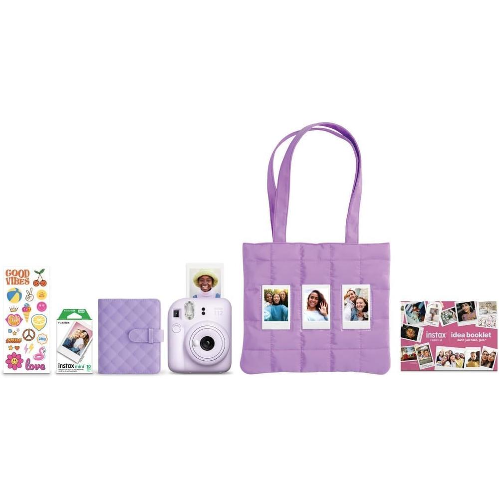CÁMARA FUJIFILM INSTANTÁNEA INSTAX MINI 12 PAQ. NAVIDEÑO 2025 C/10 HOJAS 4 PILAS AA Y PAÑO SET 4 PZS | MORADO LILAC - 1