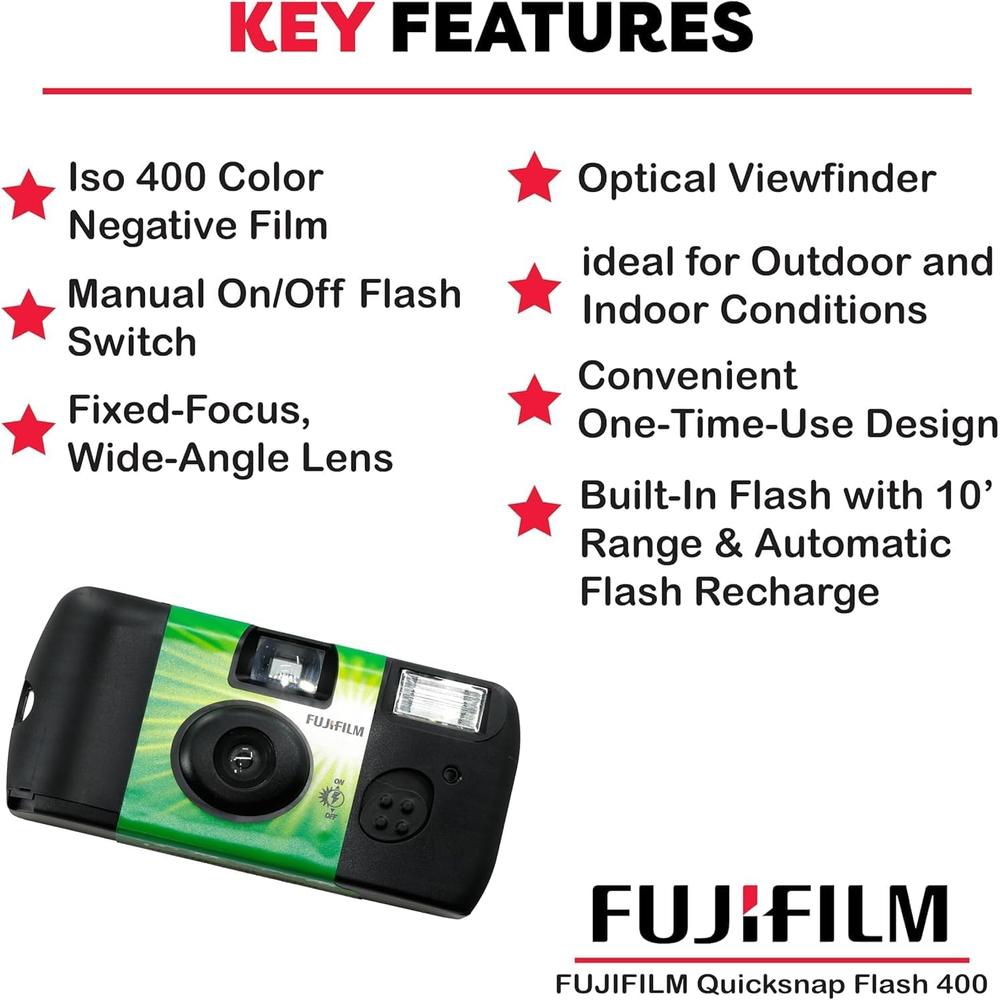 CÁMARA DESECHABLE FUJIFILM QUICKSNAP FLASH 400 LÁPIZ LIMPIADOR DE LENTES - SET 4 PZS - 4