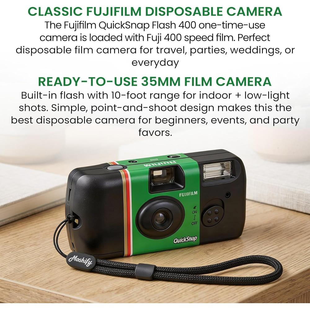 CÁMARA DESECHABLE FUJIFILM QUICKSNAP FLASH 400 35MM CORREA DE MUÑECA AJUSTABLE MOSHIFY - SET 2 PZS - 2