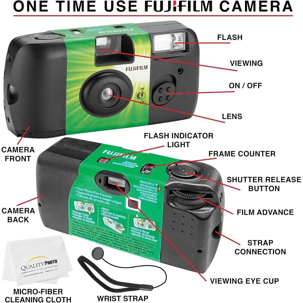 CÁMARA DESECHABLE FUJIFILM QUICKSNAP FLASH 400 35MM CON CORREA DE MANO PAÑO MICROFIBRA - PACK 3 PZS - 2