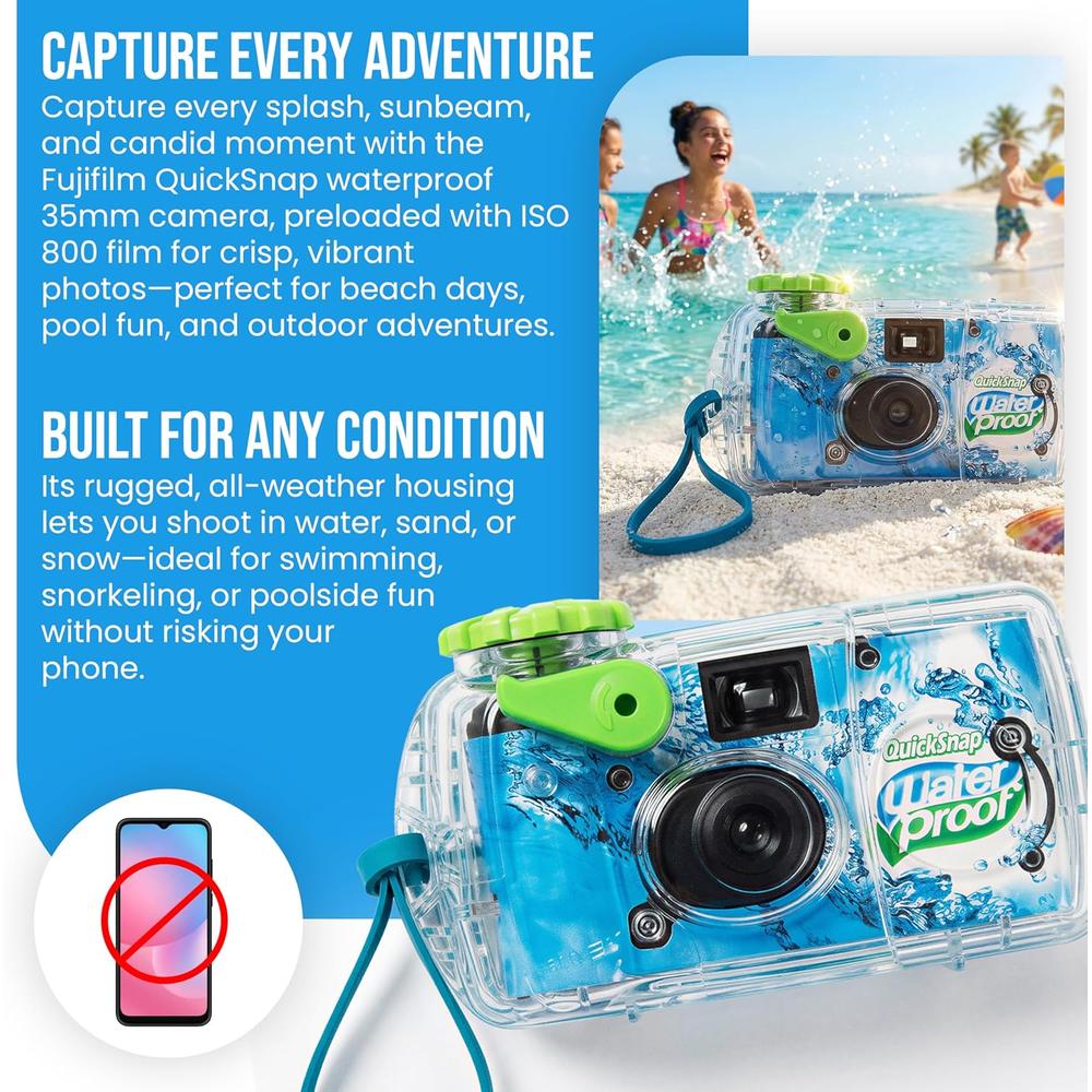 CÁMARA DESECHABLE FUJIFILM QUICKSNAP RESISTENTE AL AGUA 35MM CON FUNDAS FOTOGRÁFICAS - 2
