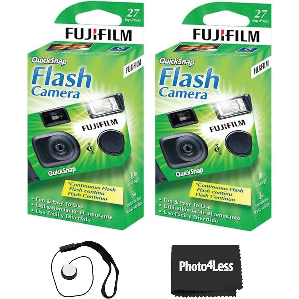 CÁMARA DESECHABLE FUJIFILM QUICKSNAP FLASH 400 35MM CORREA DE MANO PAÑO PARA LENTES - PACK 2 PZS - 1