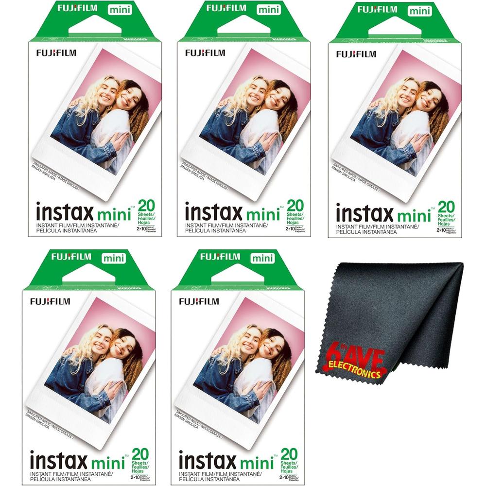 PELÍCULA INSTANTÁNEA FUJIFILM INSTAX MINI + PAÑO MICROFIBRA 6AVE - PACK 100 HOJAS - 1