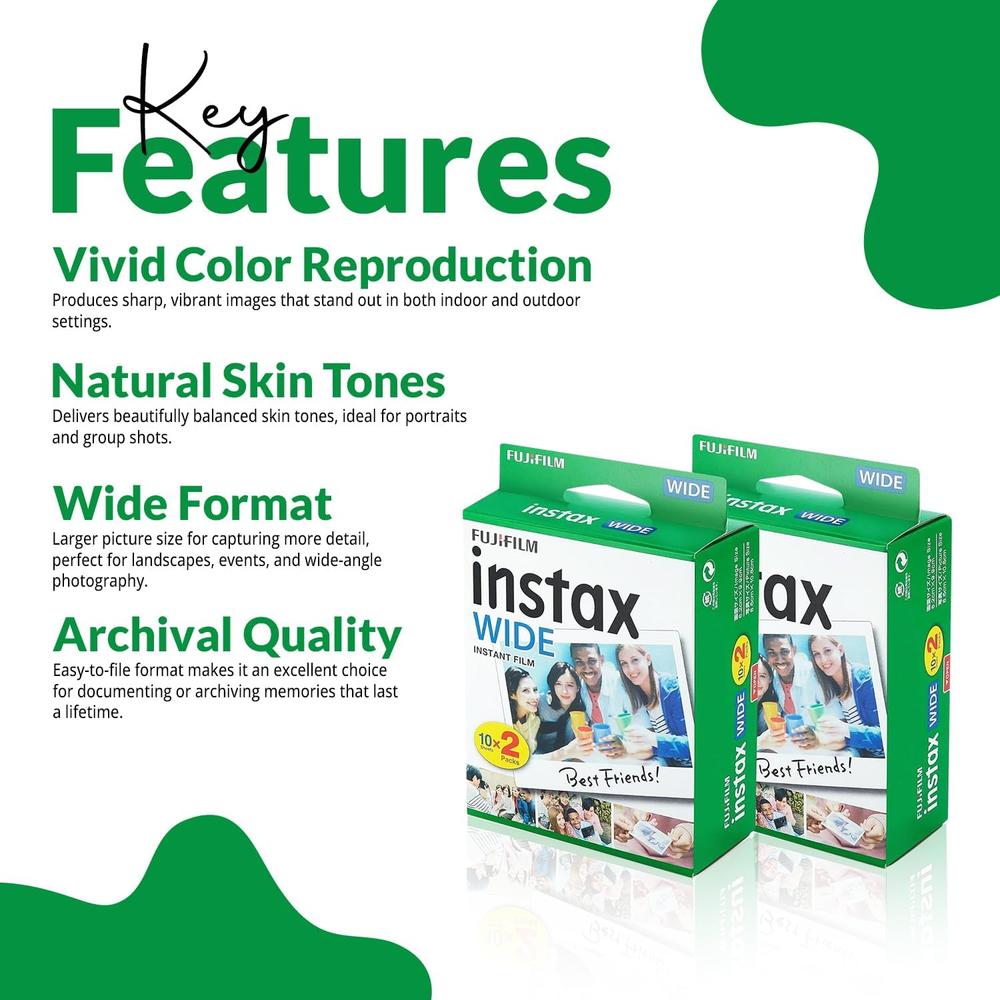 PELÍCULA INSTANTÁNEA FUJIFILM INSTAX WIDE + PAÑO BLUEBIRDSALES - PACK 40 HOJAS - 5