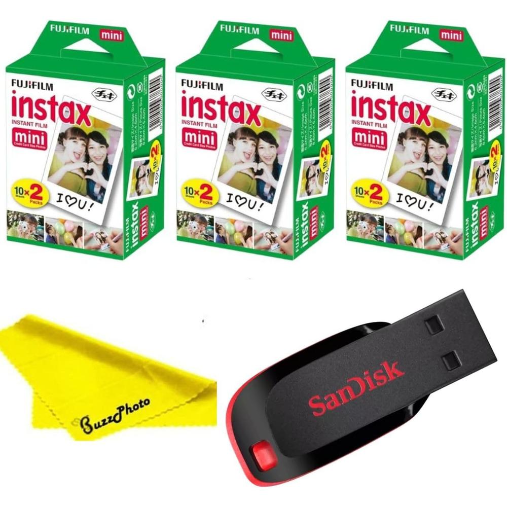 PELÍCULA INSTANTÁNEA FUJIFILM INSTAX MINI + MEMORIA USB 32GB - PACK 60 HOJAS - 1