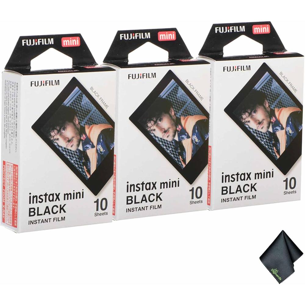 PELÍCULA INSTANTÁNEA FUJIFILM INSTAX MINI BLACK FRAME + PAÑO MICROFIBRA - PACK 30 HOJAS - 1