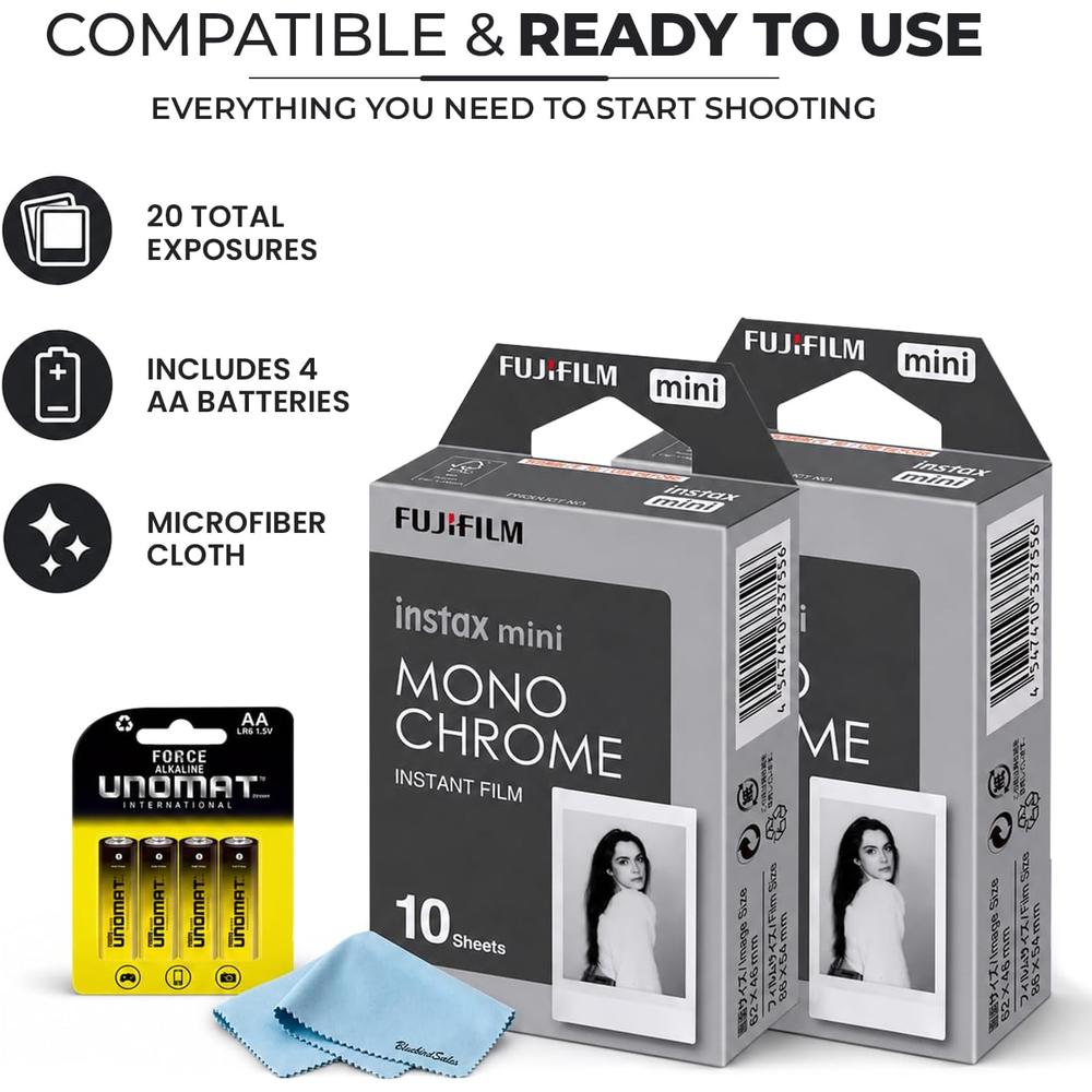PELÍCULA INSTANTÁNEA FUJIFILM INSTAX MINI MONOCROMÁTICA + BATERÍAS AA - SET 2 PZS - 2