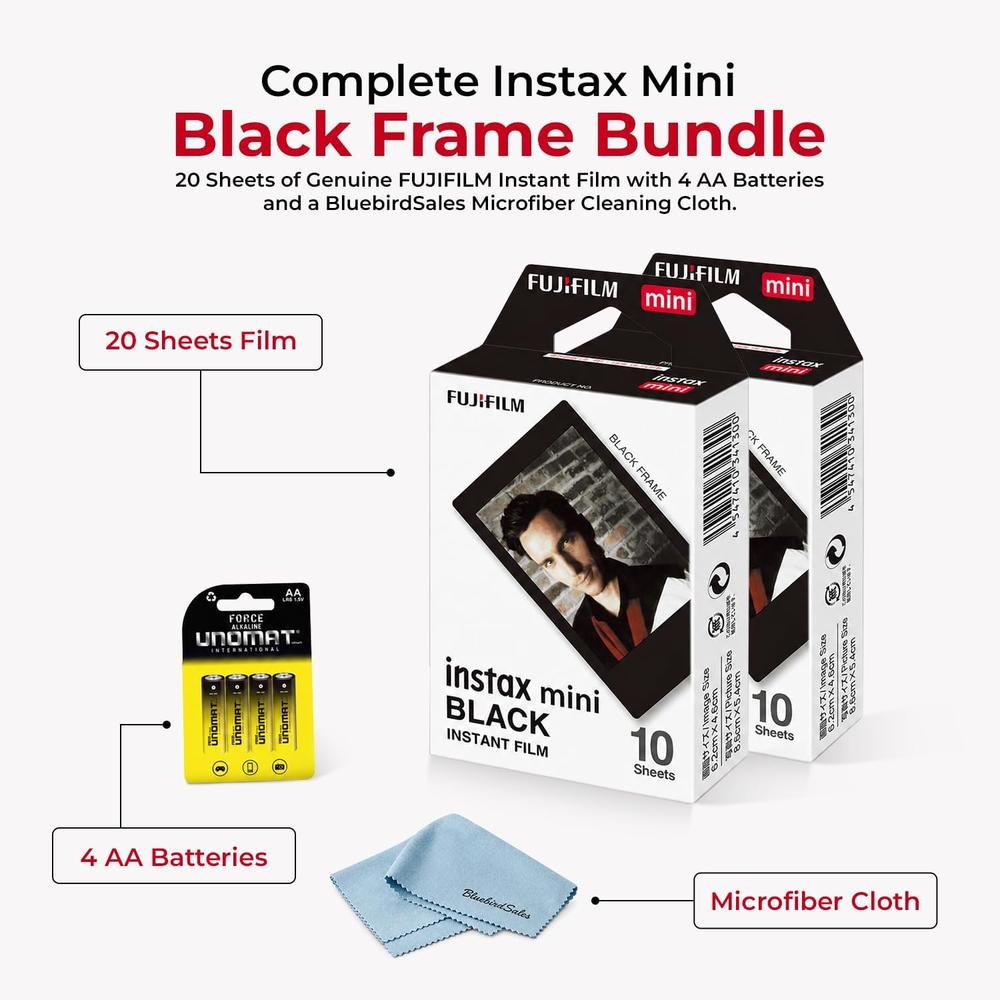 PELÍCULA INSTANTÁNEA FUJIFILM INSTAX MINI BLACK FRAME + BATERÍAS AA - SET 2 PZS - 2