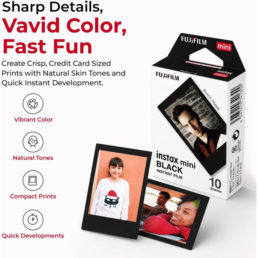 PELÍCULA INSTANTÁNEA FUJIFILM INSTAX MINI BLACK FRAME + BATERÍAS AA - SET 2 PZS - 4