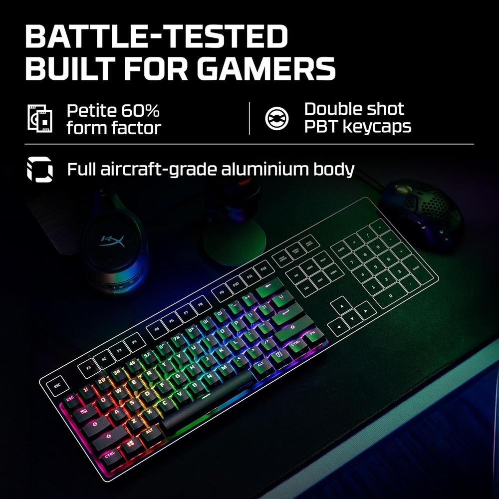 TECLADO ALÁMBRICO HYPERX ALLOY ORIGINS 60 SWITCH AQUA | NEGRO - 5