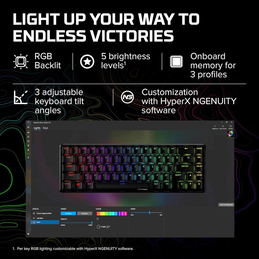 TECLADO ALÁMBRICO HYPERX ALLOY ORIGINS 65 SWITCH AQUA | NEGRO - 6