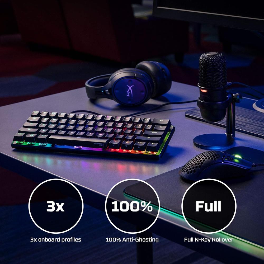TECLADO ALÁMBRICO HYPERX ALLOY ORIGINS 60 SWITCH RED | NEGRO - 6