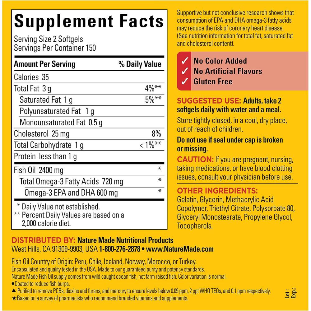 NATURE MADE OMEGA 3 FISH OIL BURP LESS 1200 MG | 300 UND - 6