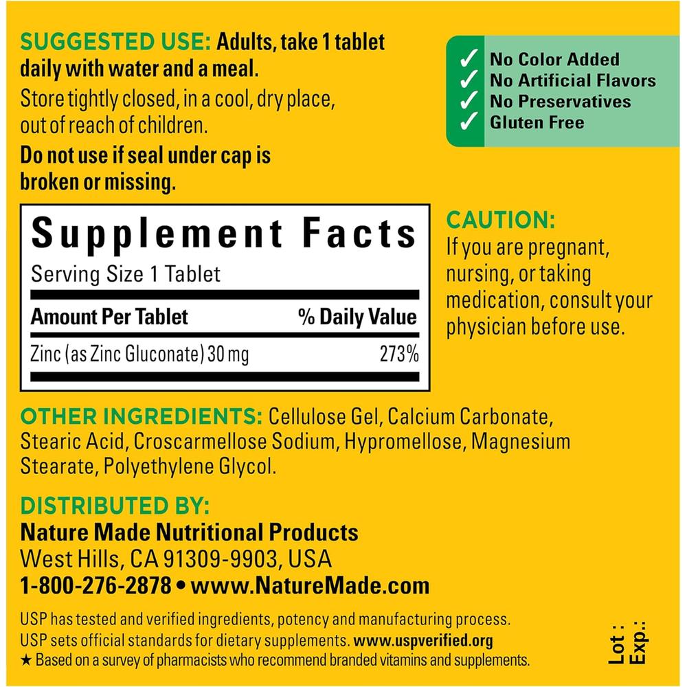 NATURE MADE ZINC 30 MG | 100 UND - 7