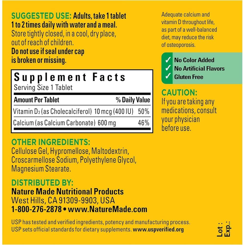 NATURE MADE CALCIO 600 MG + VITAMINA D3 | 60 UND - 5
