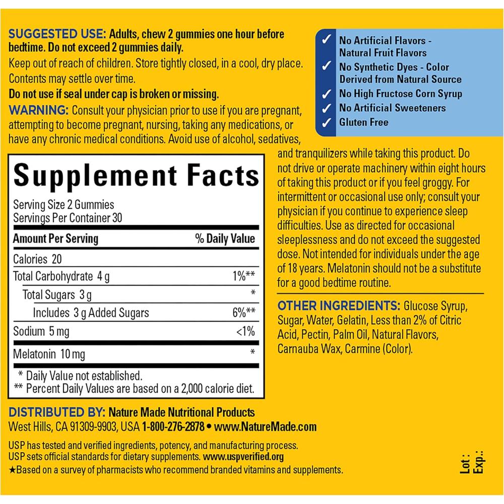 NATURE MADE MELATONINA 10 MG GOMITAS | 60 UND - 6
