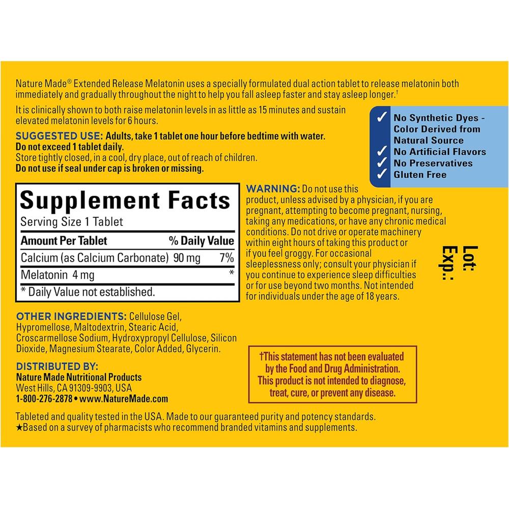 NATURE MADE MELATONINA LIBERACIÓN PROLONGADA 4 MG | 90 UND - 6